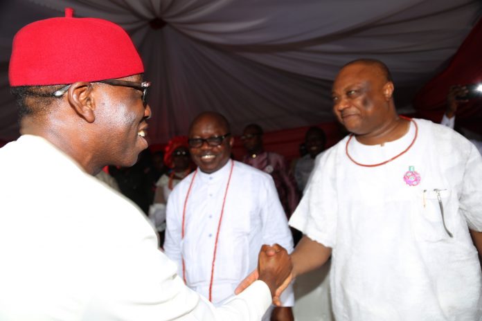 Gov. Okowa in a Warm Handsake with Great Ogboru