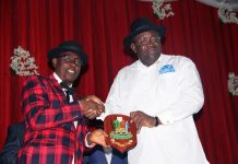 CCT to arraign ex-Bayelsa Speaker Konbowei, 4 others July 4 Bayelsa State Governor, Hon. Seriake Dickson (R), presents a special souvenir to the Speaker, Bayelsa State House of Assembly, Rt. Hon. Konbowei Benson, during a state dinner in honour of the 5th Assembly of the State House of Assembly, at the Chief DSP Alamieyeseigha Memorial banquet hall, Government House, Yenagoa.