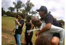 PHOTOS: Ned Nwoko Carries His Wife, Regina On His Back