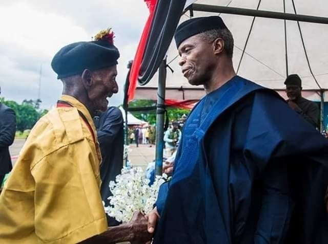 Vice President Yemi Osinbajo and Oldest Nigerian Living War Veteran, Pa Adama Aduku,