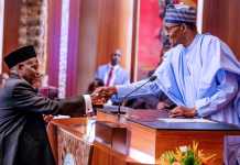 President Buhari Swears in Honourable Justice Tanko Muhammad as Chief Justice of Nigeria in State House on 24th July 2019
