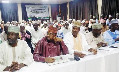 From Middle: The National President of the Miyetti Allah Cattle Breeders Association of Nigeria (MACBAN) flanked by the National Secretary, Alhaji Baba Ngelzarma, and other members of the association at a press briefing on the position of the association to stem farmers-herdsmen clashes in Abuja