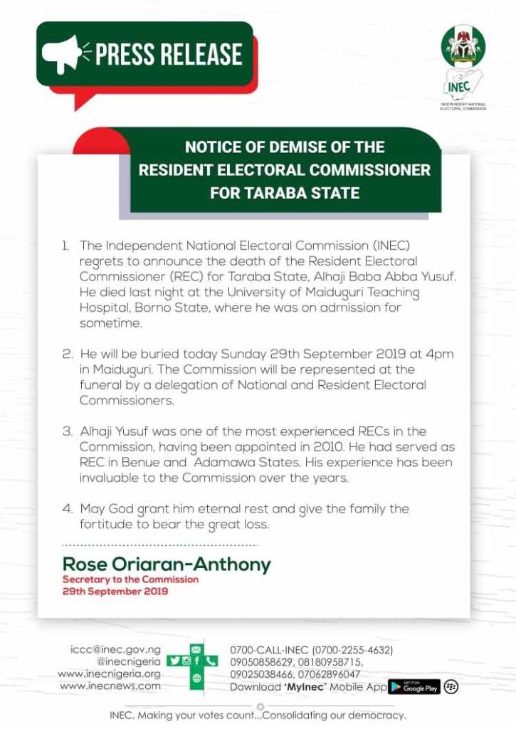 INEC loses Taraba REC