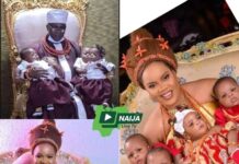Lovely photos of Oba of Benin and his fifth and youngest wife, Queen Aisosa, with their set of quadruplets.