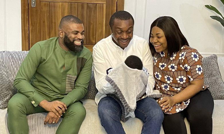 Gospel Singer Nathaniel Bassey and  Mercy Chinwo with her husband with the newly born child 
