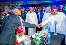 Senate President Godswill Akpabio and the Inspector General Of Police at the maiden edition of the Nigeria Police Awards and Commendations Ceremony held on Monday evening in Abuja.