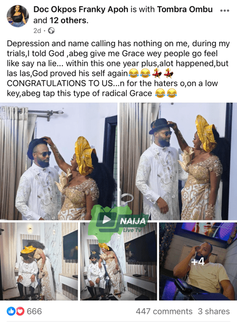 Jah wonders Ex-wife, Doc Apkos and her new lover after the Marriage in Port Harcourt (Photos)