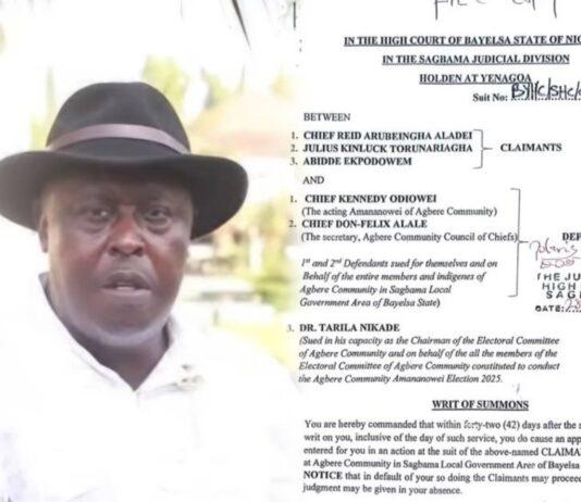 Bayelsa: Rising tension in Agbere Community over chieftaincy stool …as court case stall Amanaowei election